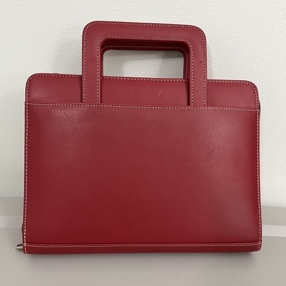 Franklin Covey Day One VTG Red Faux Leather Planner Handles Organizer 7 Rings - Picture 1 of 7